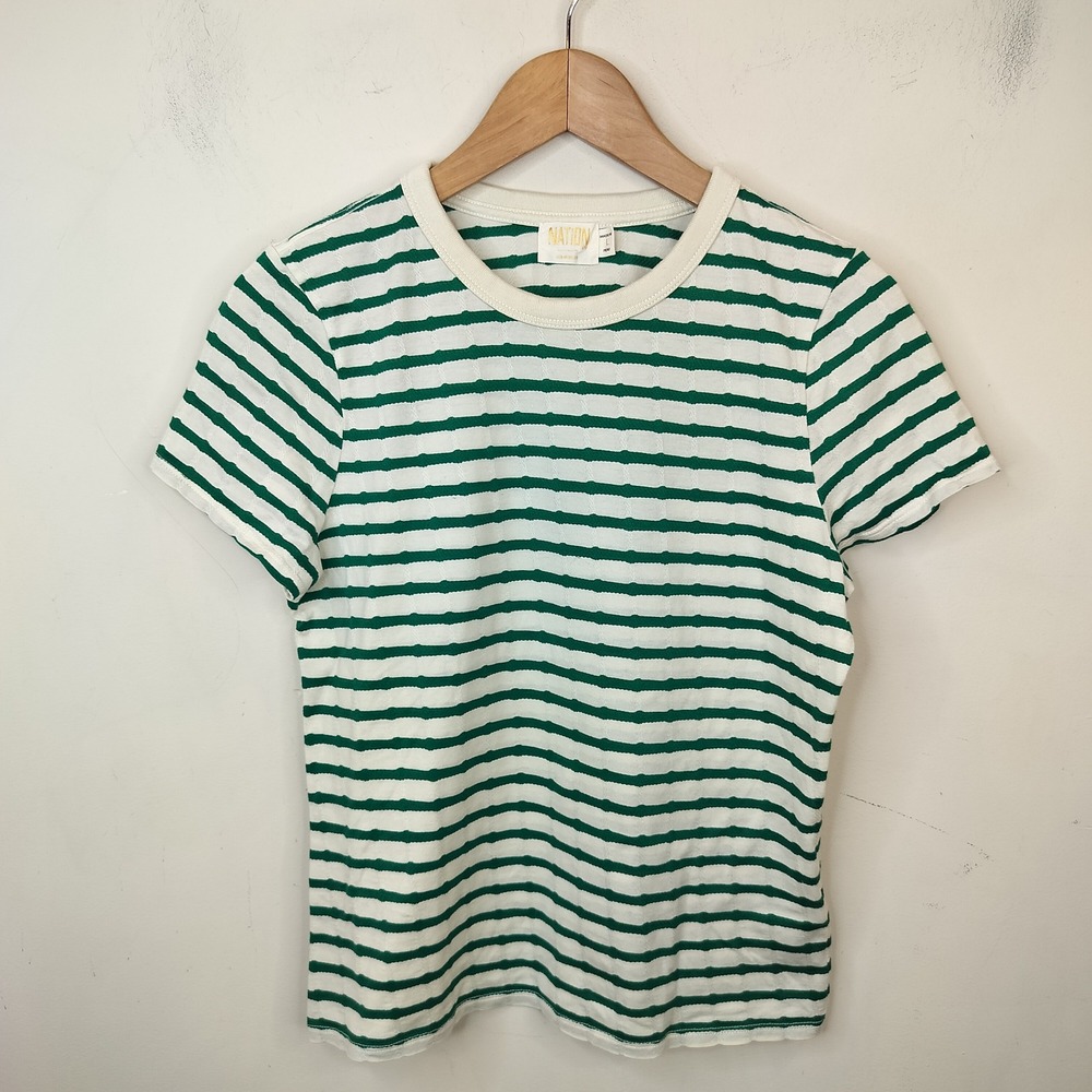 Nation LTD Laurence Shrunken Vintage T-Shirt Large Striped Pima Cotton Ringer